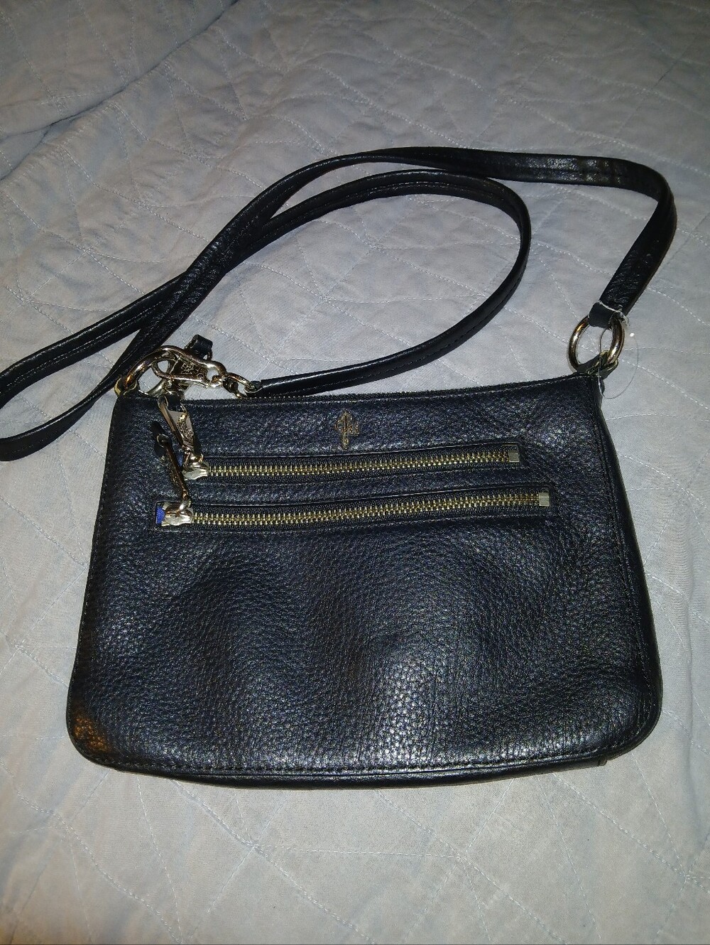 Cole Haan Black Leather Crossbody with Gold Zippers